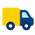 Yellow and blue truck icon, symbolizing transportation and logistics.